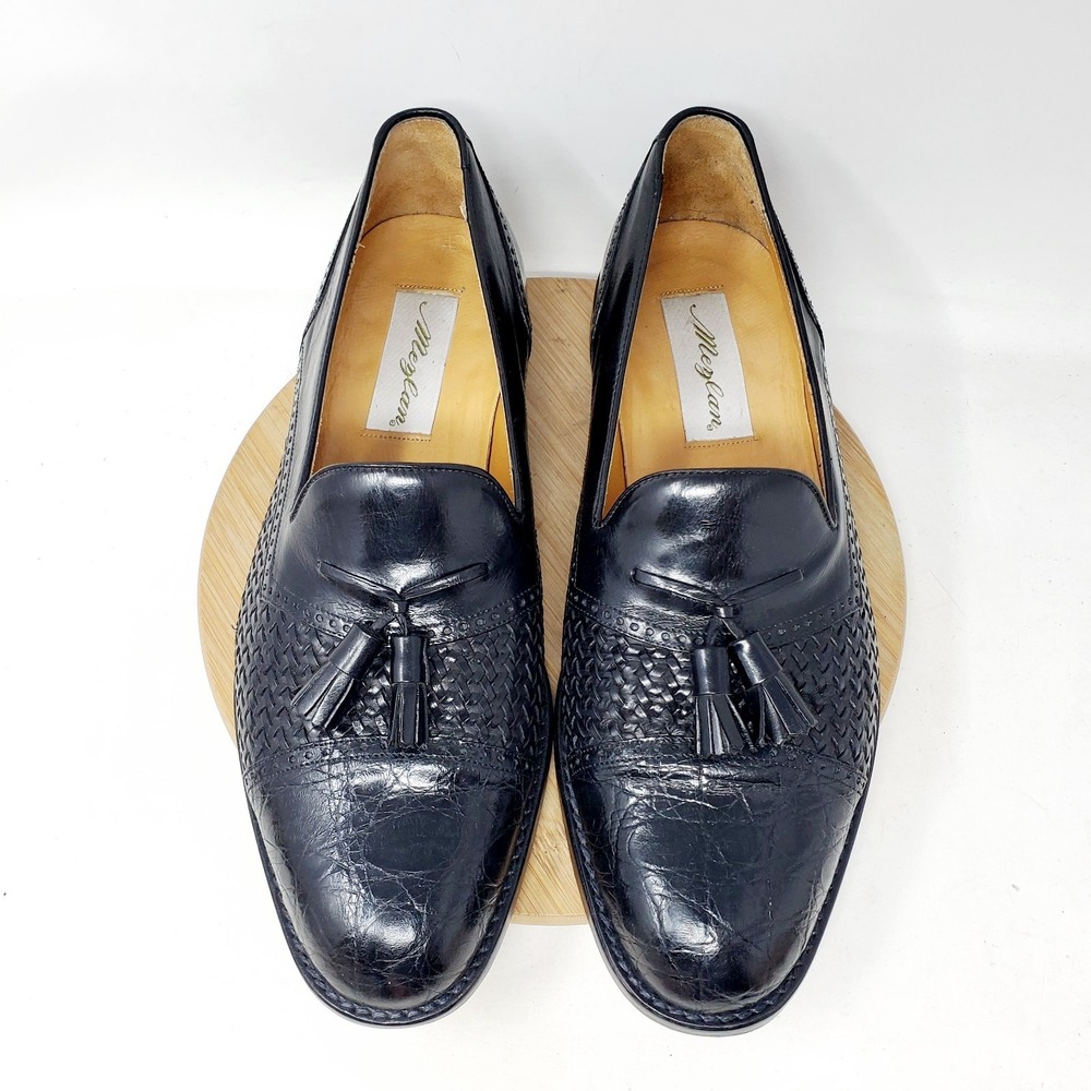 Mezlan‎ Carmel Crocodile Shoes Men 10 Black Leather Woven Slip On Loafer Exotic